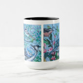 かわいいブルーバードウォッチングアートワークボーン中国 マグカップ (中央)