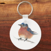 かわいいブルーバードウォーターカラー色鉛筆画 キーホルダー (正面)
