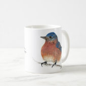 かわいいブルーバードウォーターカラー色鉛筆画 コーヒーマグカップ (正面右)