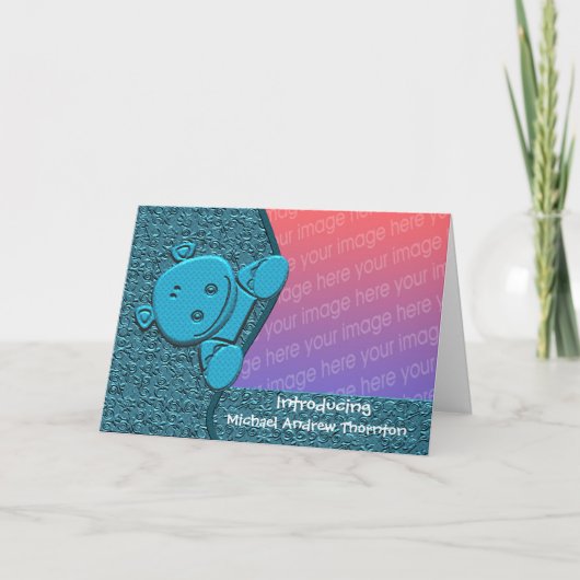 かわいいブルーヒッポ新生児写真 案内状 (正面)