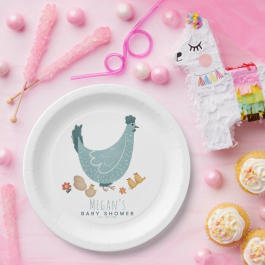 かわいいブルーファームチキンボーイズベビーシャワー ペーパープレート (パーティー)