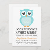 かわいいブルーフクロウボーイベビーシャワー招待状 招待状 (正面/裏面)