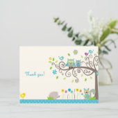 かわいいブルーフクロウボーイ赤ちゃんシャワーサンキューカード サンキューカード (スタンド正面)