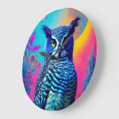かわいいブルーフクロウ ラージ壁時計 (傾斜)