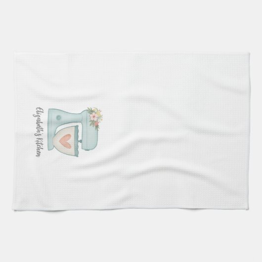 かわいいブルーフローラケーキミキサーベーカリーシェフ キッチンタオル (横)