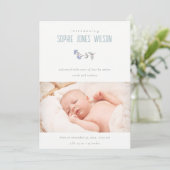 かわいいブルーフローラ写真少年の誕生発表 サンキューカード (スタンド正面)