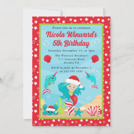 かわいいブルーヘアクリスマスマーメイド子供の誕生日 招待状