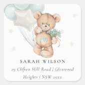 かわいいブルーベアーバルーンフローラバンチハートアドレス スクエアシール (正面)