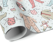 かわいいブルーベビーの初めてのクリスマスウィンターパジャマ ラッピングペーパー (ロールコーナー)