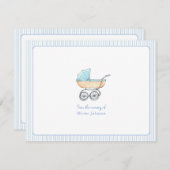 かわいいブルーベビーカー男の赤ちゃん子供部屋フラットサンキューホテル サンキューカード (正面/裏面)