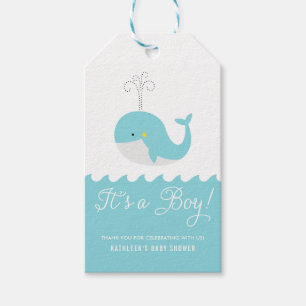 かわいいブルーベビークジラIt a Boy Baby Shawerラベル ギフトタグ