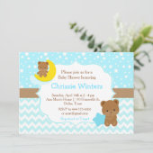 かわいいブルーベビークマとスターベイビーシャワー 招待状 (スタンド正面)