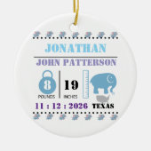 かわいいブルーベビーゾウ誕生のお知らせ セラミックオーナメント (正面)