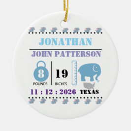 かわいいブルーベビーゾウ誕生のお知らせ セラミックオーナメント