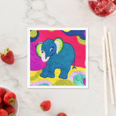 かわいいブルーベビーゾウ – キルト状デザイン スタンダードカクテルナプキン (インサイチュ)