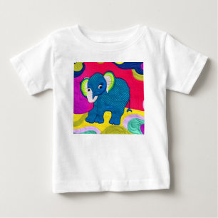 かわいいブルーベビーゾウ – キルト状デザイン ベビーTシャツ