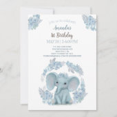 かわいいブルーベビーゾウ 招待状 (正面)