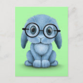 かわいいブルーベビーバニー眼鏡をかけてグリーン ポストカード (正面)