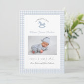 かわいいブルーベビーフォトモダン誕生 案内状 (スタンド正面)