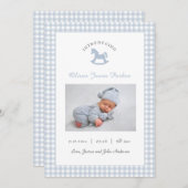 かわいいブルーベビーフォトモダン誕生 案内状 (正面/裏面)