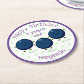 かわいいブルーベリーの友人の漫画のイラストレーション ラウンドペーパーコースター (アングル)