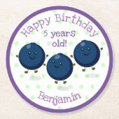 かわいいブルーベリーの友人の漫画のイラストレーション ラウンドペーパーコースター (正面)