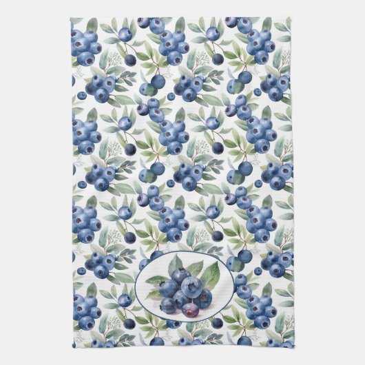 かわいいブルーベリーの水彩画 キッチンタオル (縦)