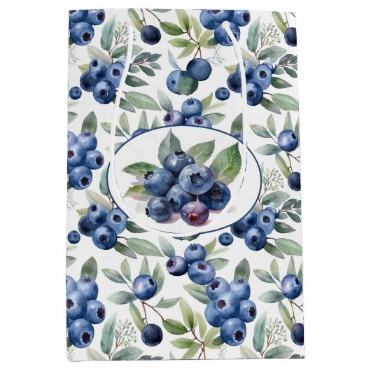 かわいいブルーベリーの水色 ミディアムペーパーバッグ (正面)