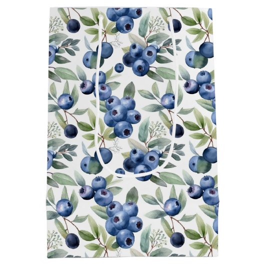 かわいいブルーベリーの水色 ミディアムペーパーバッグ (裏面)