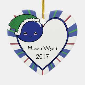 かわいいブルーベリーバスケット(少年)クリスマス2017 セラミックオーナメント