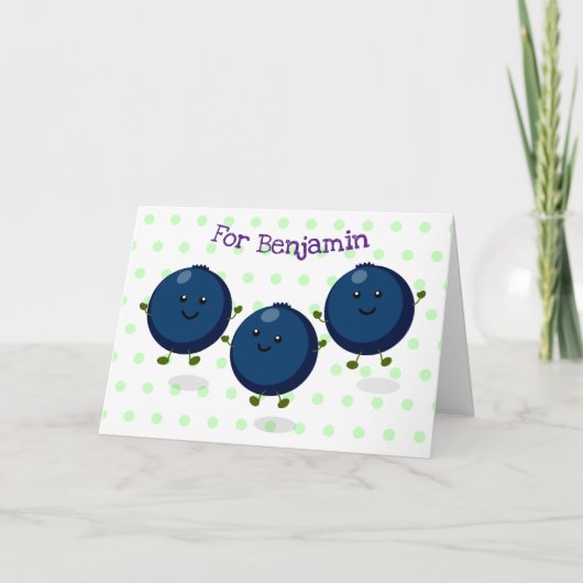 かわいいブルーベリーパープル漫画のイラストレーション カード (正面)