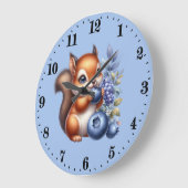 かわいいブルーベリー愛好家リス時計 ラージ壁時計 (傾斜)