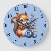 かわいいブルーベリー愛好家リス時計 ラージ壁時計 (正面)