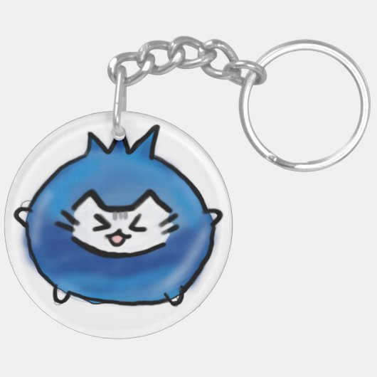 かわいいブルーベリー手描き猫 キーホルダー (裏面右)