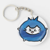 かわいいブルーベリー手描き猫 キーホルダー (正面)
