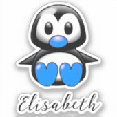 かわいいブルーペンギン名前を追加コンターカットシール シール (正面)