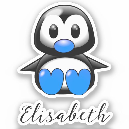 かわいいブルーペンギン名前を追加コンターカットシール シール (正面)