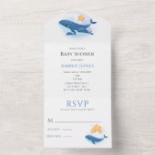 かわいいブルーホエールイエロースターベビーシャワー オールインワン招待状 (内側)