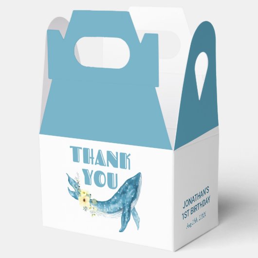 かわいいブルーホエールイエローフローラ誕生日ありがとう フェイバーボックス (オープン)