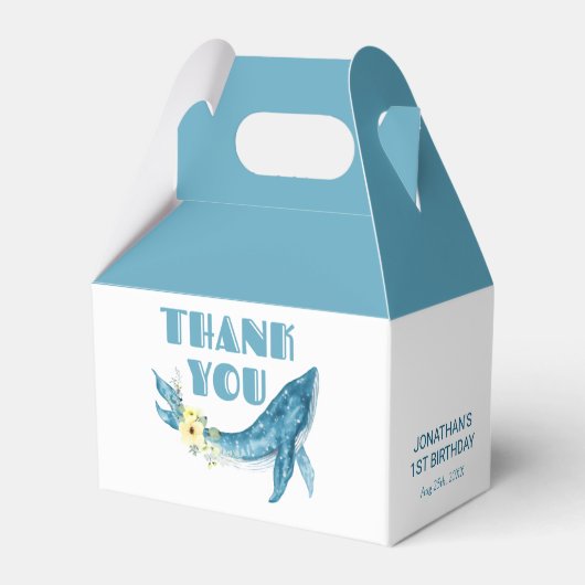 かわいいブルーホエールイエローフローラ誕生日ありがとう フェイバーボックス (正面サイド)