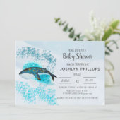 かわいいブルーホエールウォーター色ベビーシャワー招待状 (スタンド正面)