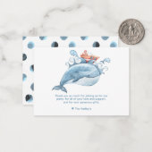 かわいいブルーホエールサンキューノートカード ノートカード (正面/裏面インサイチュ)