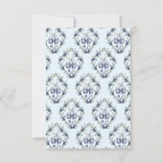 かわいいブルーボウベアーキュブボーイ冬の赤ちゃんシャワー サンキューカード (裏面)