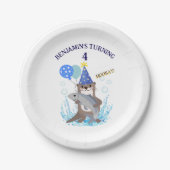 かわいいブルーボーイシーオッター誕生日パーティー ペーパープレート (正面)