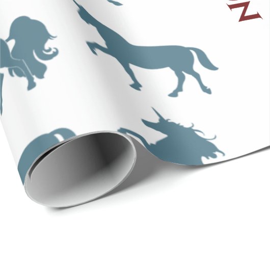 かわいいブルーボーイズの名前誕生日ユニコーンパターン ラッピングペーパー (ロールコーナー)