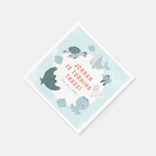 かわいいブルーボーイズザシーウォーター誕生日 スタンダードカクテルナプキン (角)