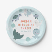 かわいいブルーボーイズザシーウォーター誕生日 ペーパープレート (正面)
