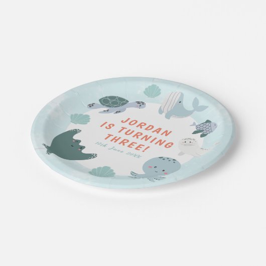 かわいいブルーボーイズザシーウォーター誕生日 ペーパープレート (アングル)