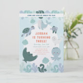 かわいいブルーボーイズザシーウォーター誕生日 招待状 (スタンド正面)