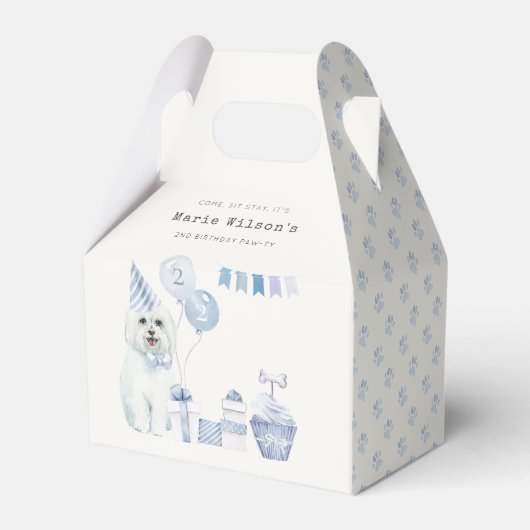 かわいいブルーボーイズパーティー子犬の任意の年齢誕生日 フェイバーボックス (裏面サイド)